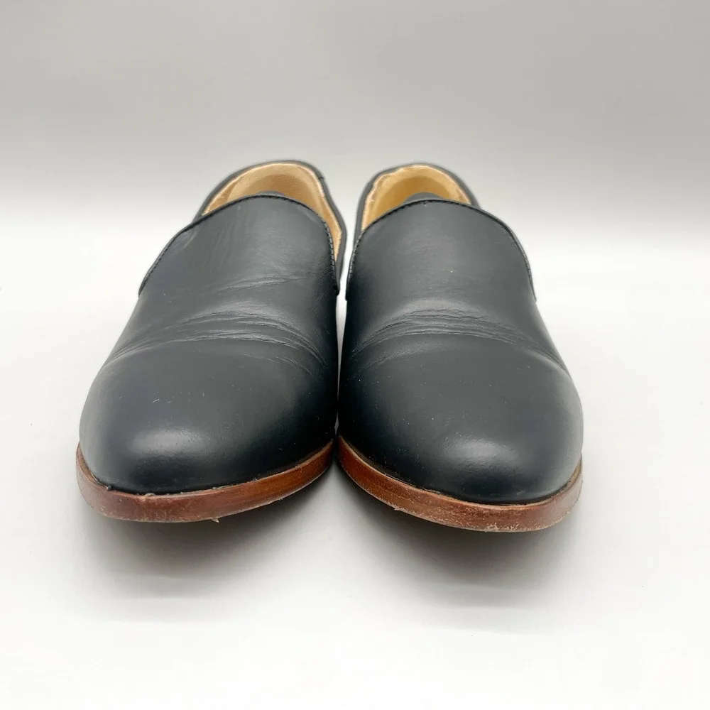 Nisolo Womens 8.5 Everyday Slip On Loafers Black Leather Flat Minimalist Office